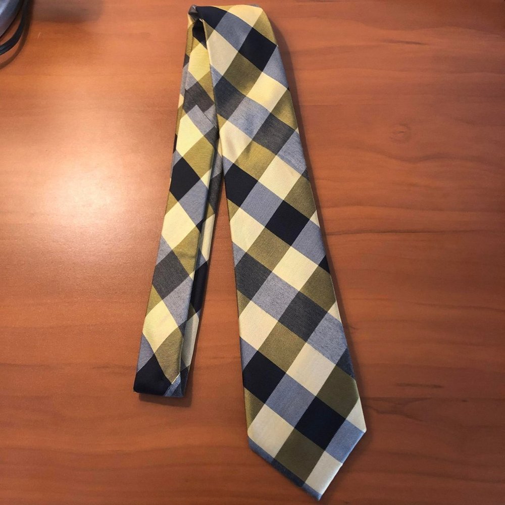 Tommy Hilfiger Yellow and Blue Plaid Dress Tie